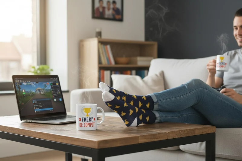 Coffret Mug & Chaussettes Fantaisie – Frère de Compèt’ | Cadeau Homme