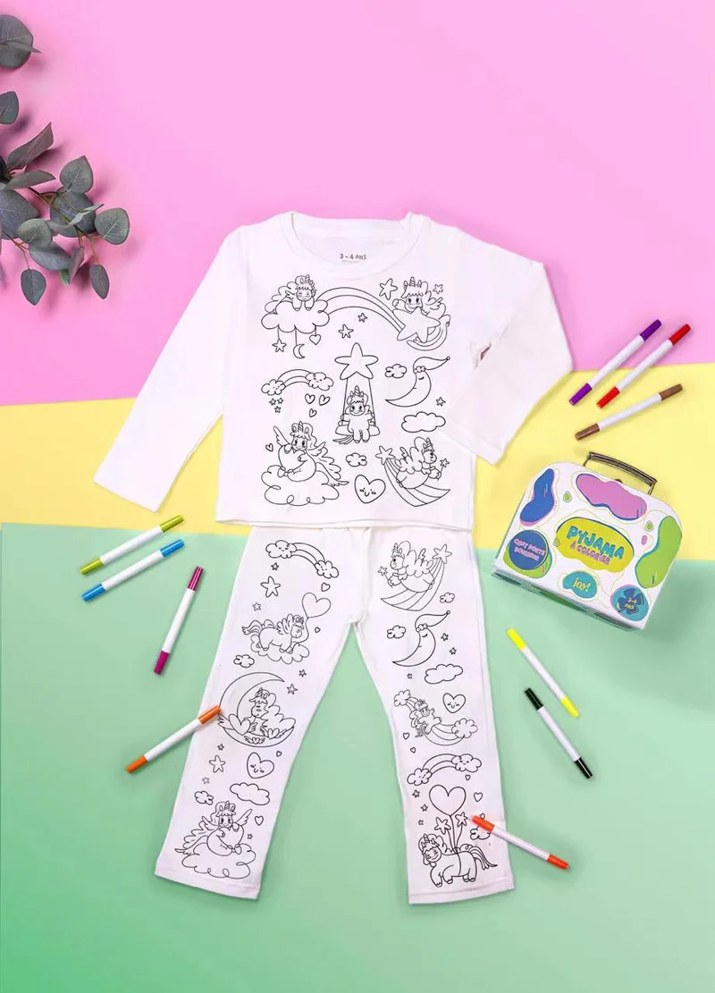 Pyjama à colorier Licornes – Fille | Coffret créatif JOY! avec feutres lavables