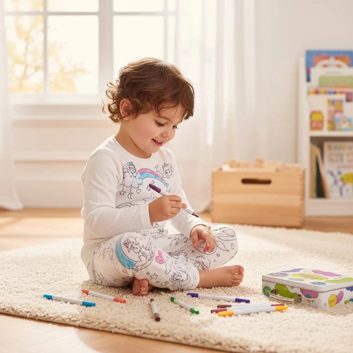 Pyjama à colorier Licornes – Fille | Coffret créatif JOY! avec feutres lavables