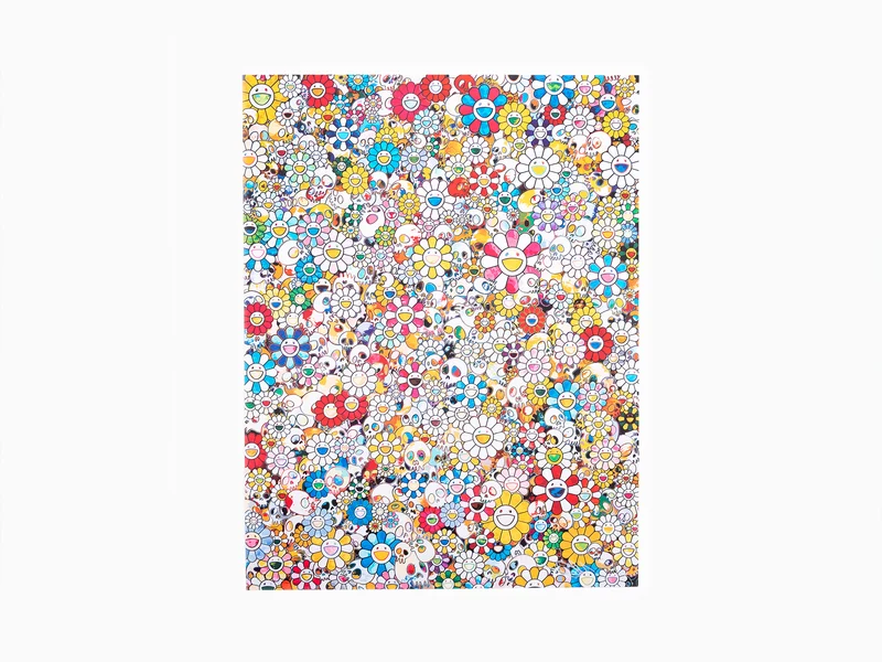 Takashi Murakami - Crânes et fleurs multicolores