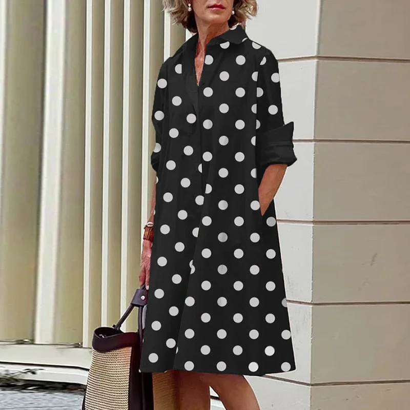 Robe chemise mi-longue col rabattu et poches - Collection 2024