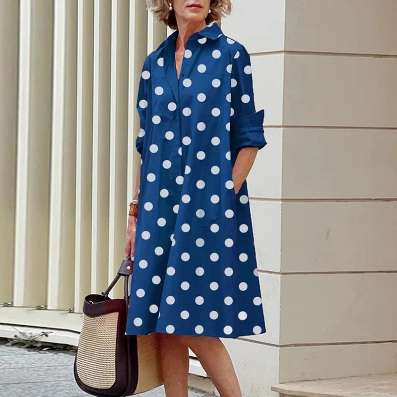Robe chemise mi-longue col rabattu et poches - Collection 2024