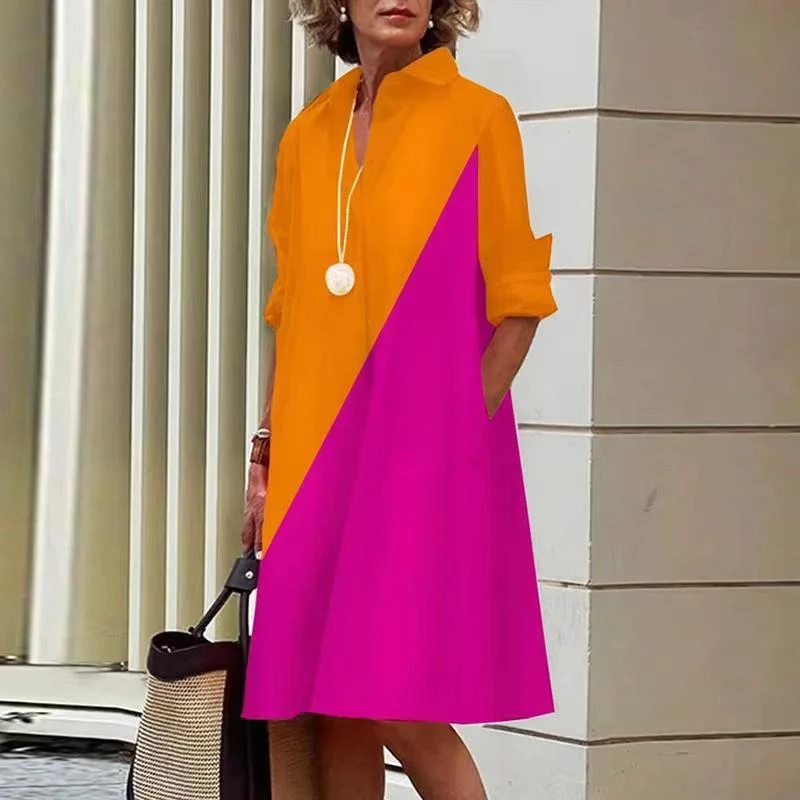 Robe chemise mi-longue col rabattu et poches - Collection 2024