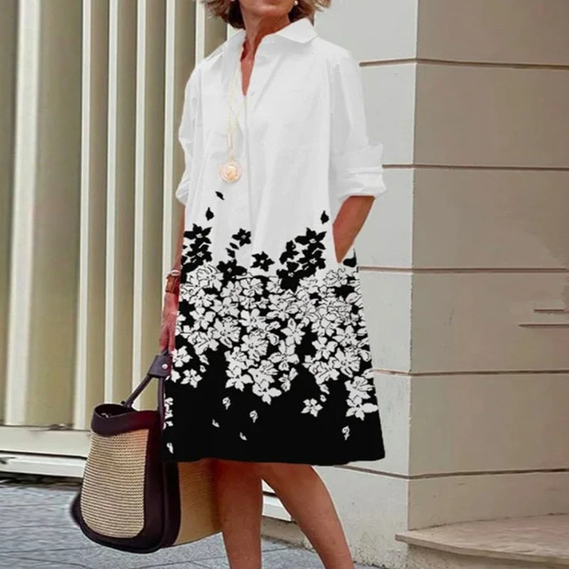 Robe chemise mi-longue col rabattu et poches - Collection 2024