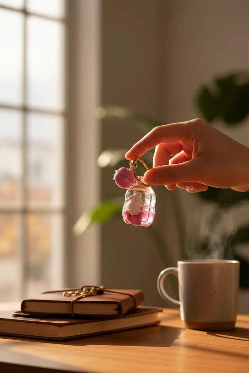 Porte-Clés Japan Style Lapin Flacon Kawaii Rose Scintillant