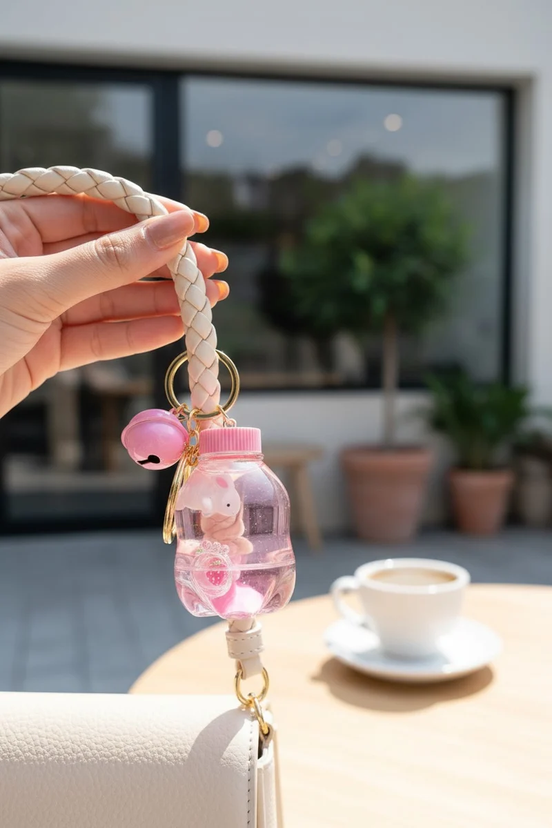 Porte-Clés Japan Style Lapin Flacon Kawaii Rose Scintillant