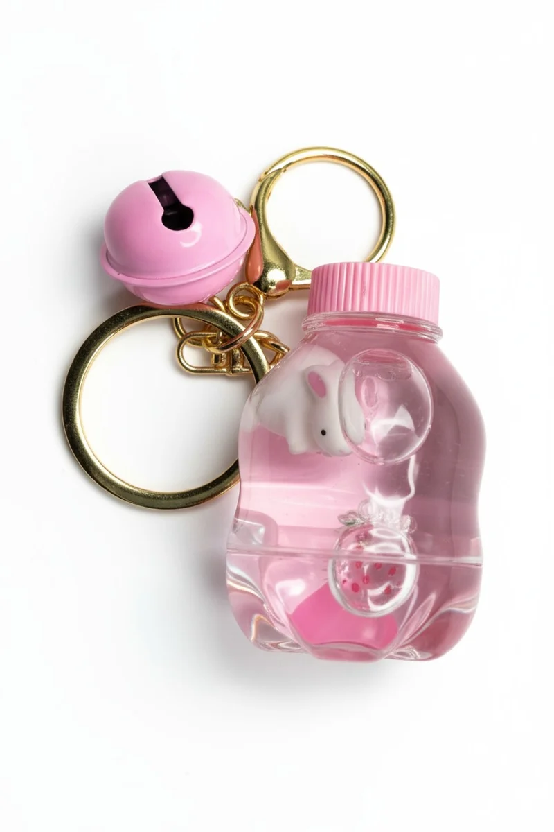 Porte-Clés Japan Style Lapin Flacon Kawaii Rose Scintillant