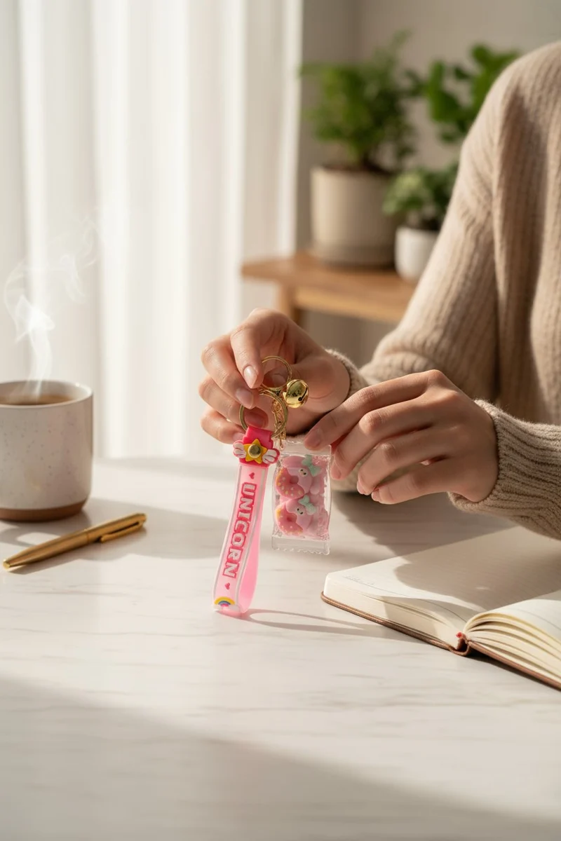 Porte-Clés Kawaii Sachet Bonbon Donut Flottant Gourmand