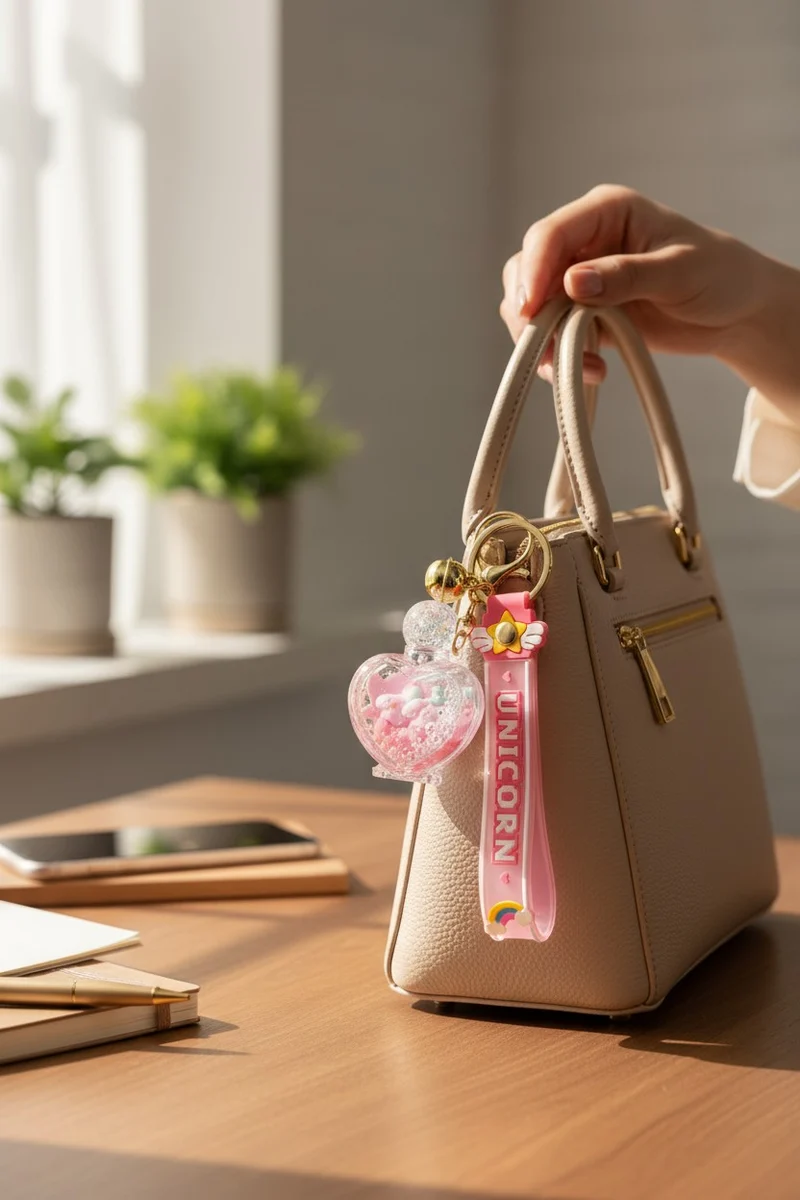 Porte-Clés Donut Flottant Kawaii Flacon de Parfum forme de cœur Mignon
