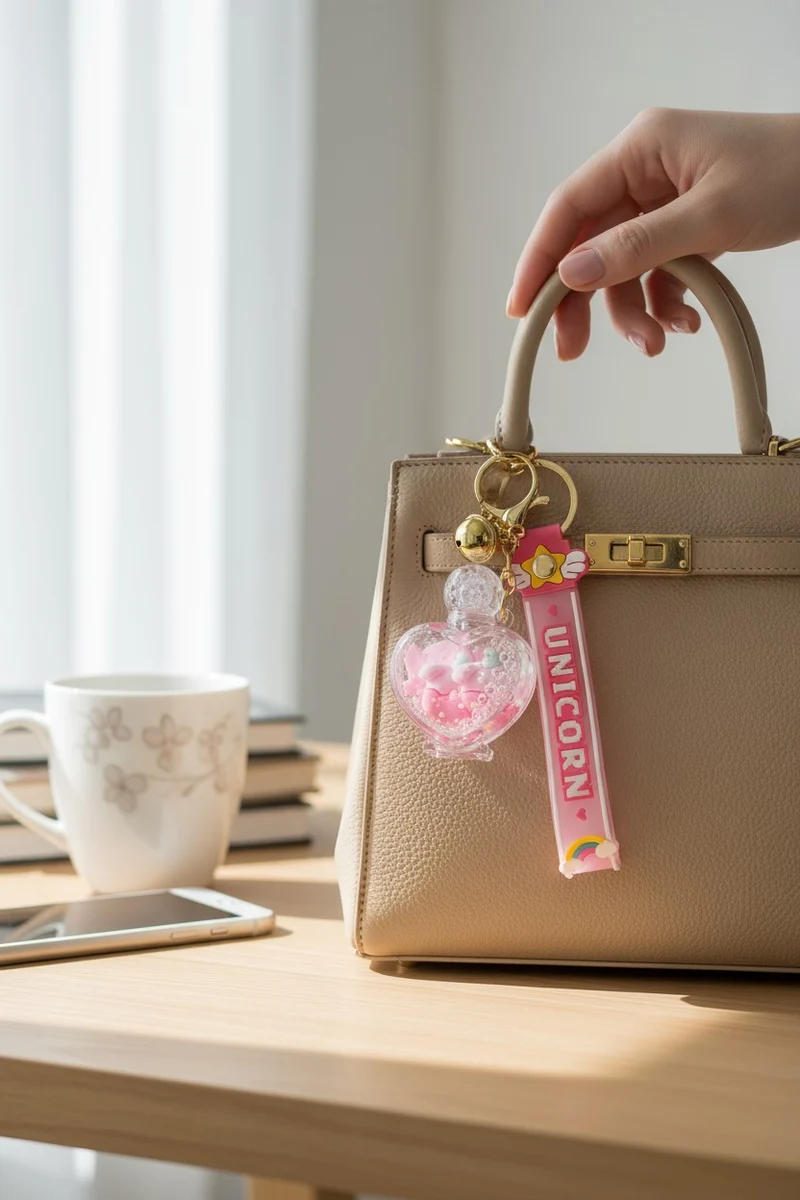 Porte-Clés Donut Flottant Kawaii Flacon de Parfum forme de cœur Mignon
