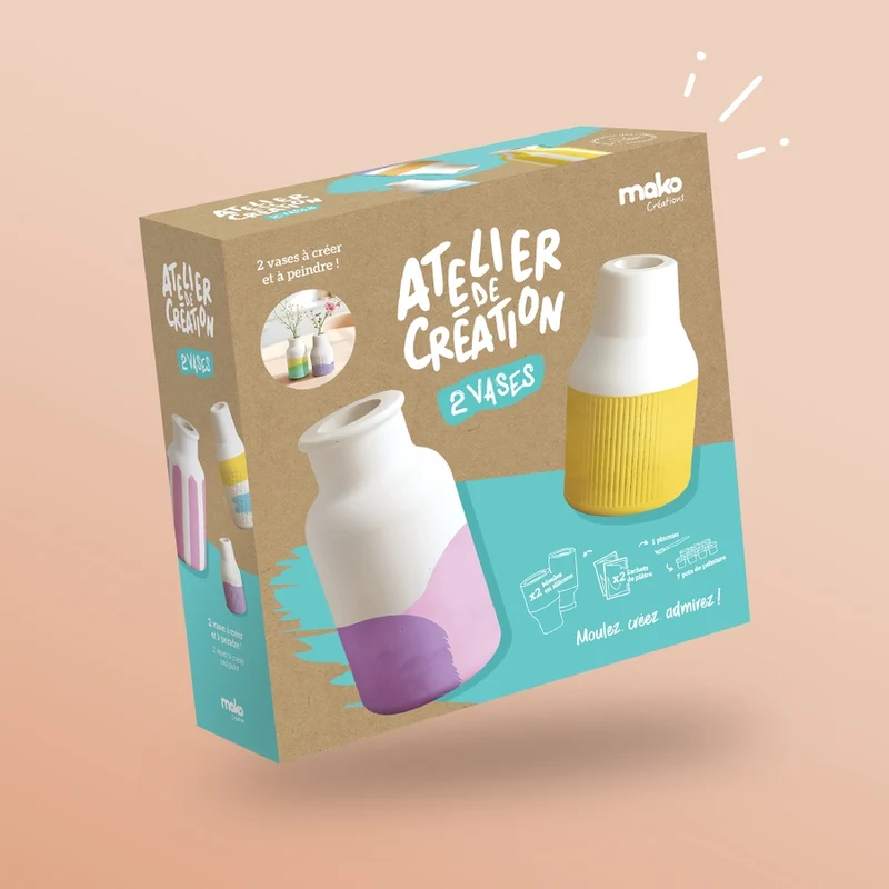 Atelier créatif 2 vases | Kit DIY moulage & peinture – mako créations