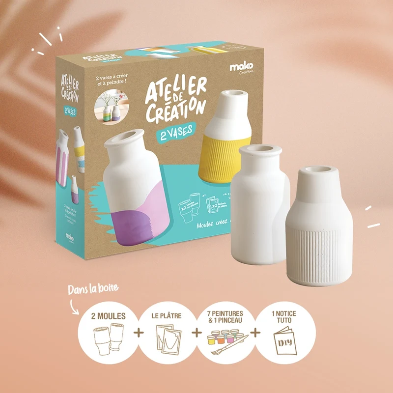 Atelier créatif 2 vases | Kit DIY moulage & peinture – mako créations