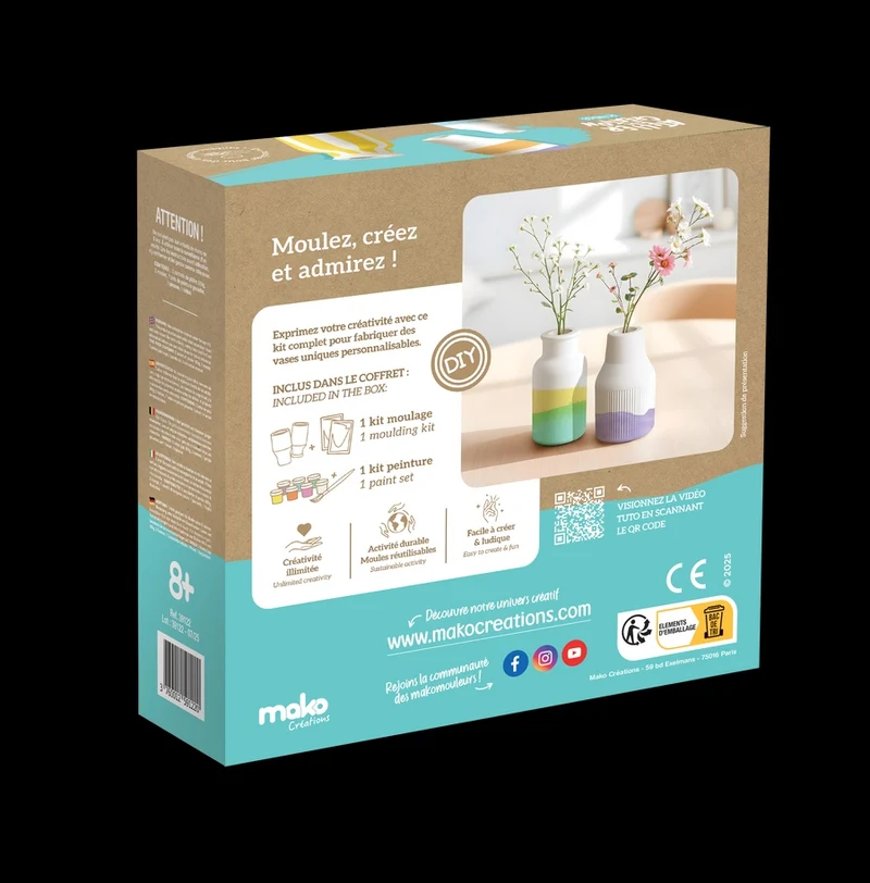Atelier créatif 2 vases | Kit DIY moulage & peinture – mako créations