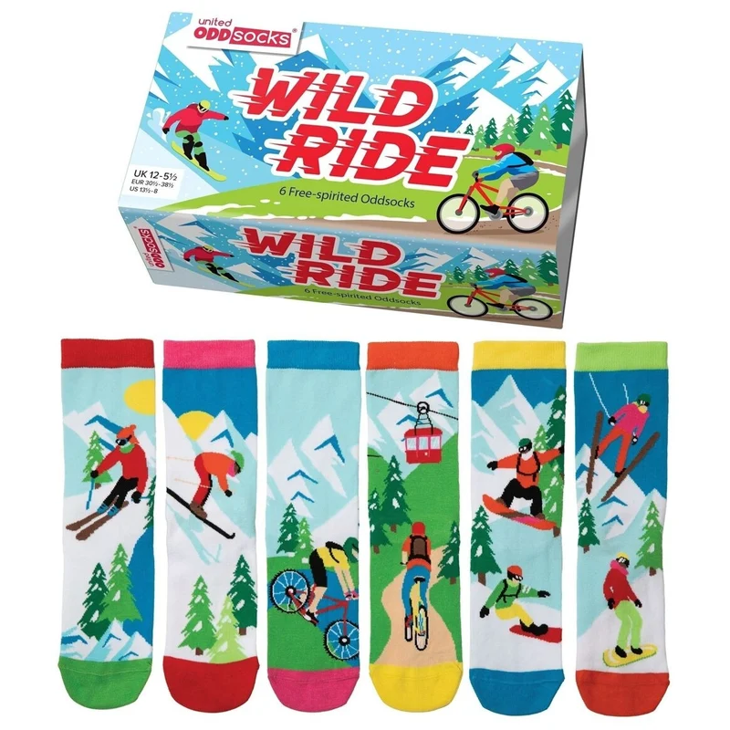 WILD RIDE | Coffret Cadeau 6 Chaussettes Impaires Enfant – United Oddsocks | Taille 30.5-38.5