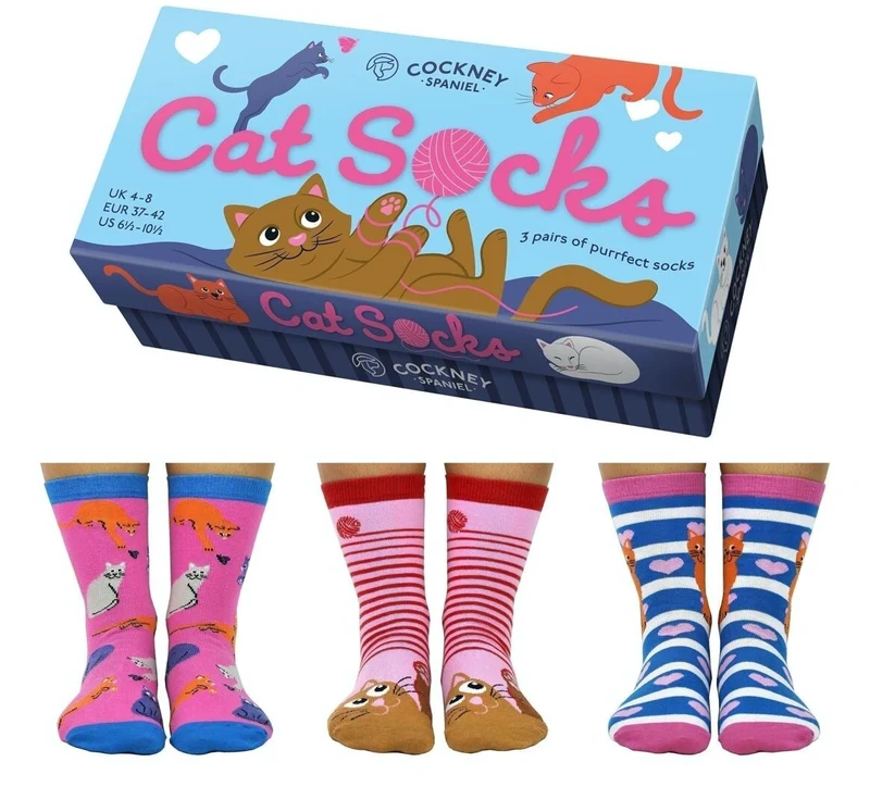 Coffret Cadeau Chaussettes Chat – 3 Paires Assorties | Taille 37-42 | Cockney Spaniel