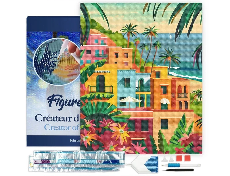 Broderie Diamant – Ville côtière marocaine 40x50cm sur châssis