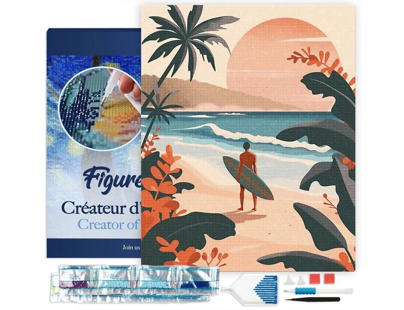Broderie Diamant – Vagues du soir 40x50cm sur châssis | Kit complet