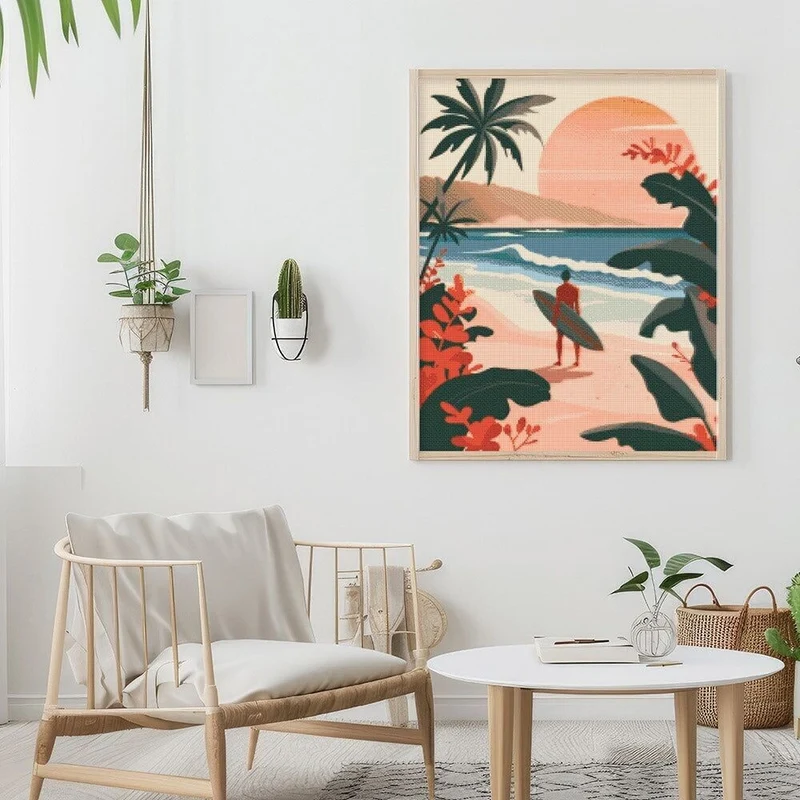 Broderie Diamant – Vagues du soir 40x50cm sur châssis | Kit complet