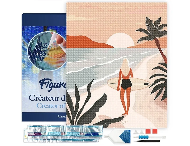 Broderie Diamant – Plage au coucher du soleil 40x50cm sur châssis