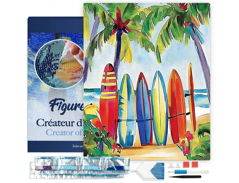 Broderie Diamant – Planches de surf colorées 40x50cm sur châssis