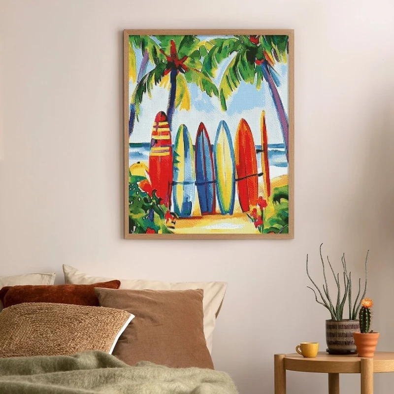 Broderie Diamant – Planches de surf colorées 40x50cm sur châssis