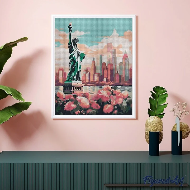 Broderie Diamant – New York en fleurs | Kit complet 40x50 cm avec diamants carrés