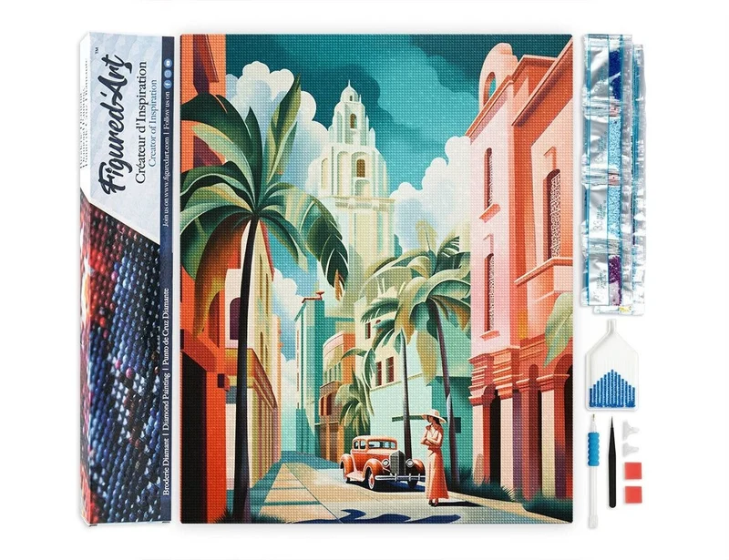 Broderie Diamant - Cuba Art Déco | Toile 40x50 cm avec diamants carrés