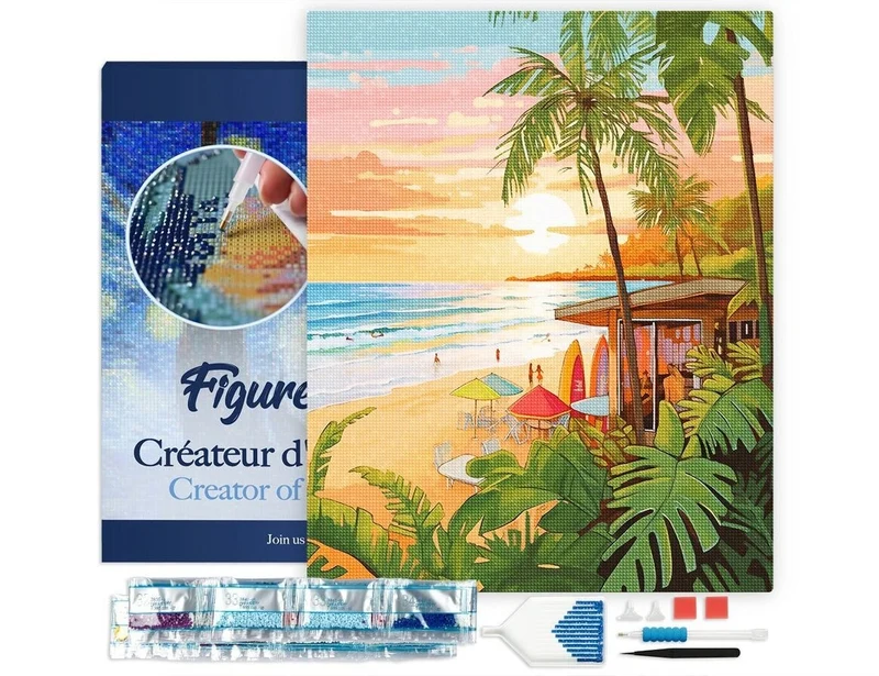 Broderie Diamant – Club de surf 40x50 cm | Toile tendue sur châssis bois – Kit complet