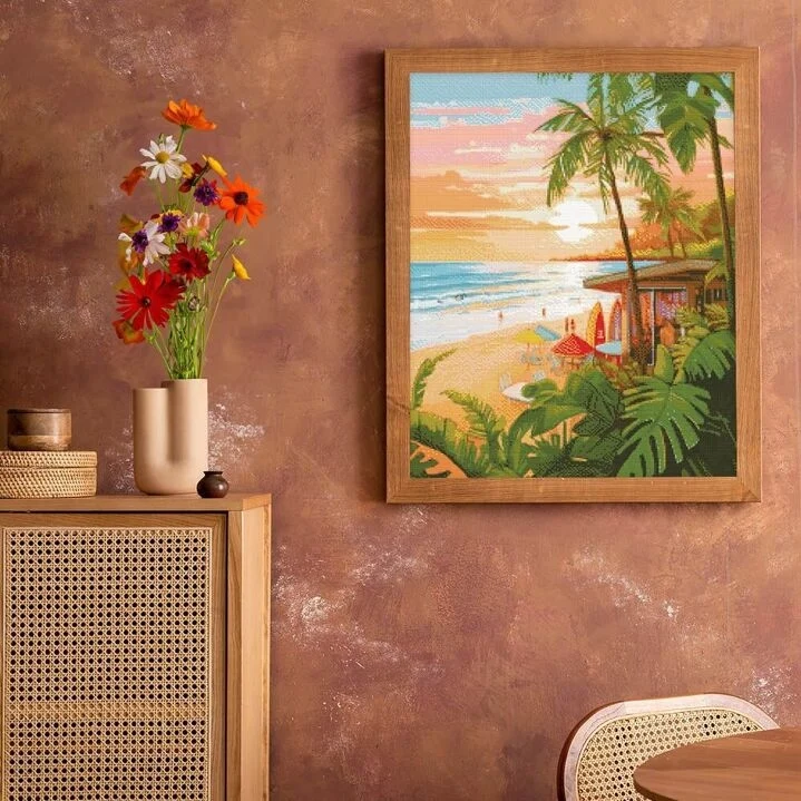 Broderie Diamant – Club de surf 40x50 cm | Toile tendue sur châssis bois – Kit complet