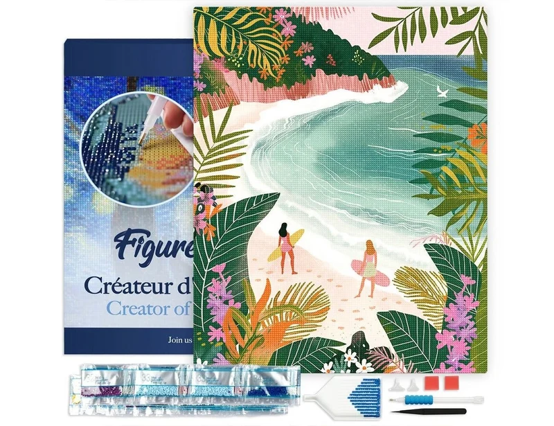 Broderie Diamant – Baie tropicale 40x50 cm | Toile tendue sur châssis bois – Kit complet