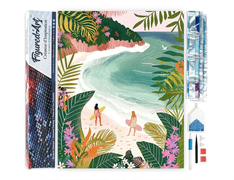 Broderie Diamant – Baie tropicale 40x50 cm | Kit complet ambiance exotique