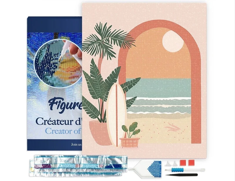 Broderie Diamant - Arche vers la mer 40x50 cm | Toile tendue sur châssis – Kit complet
