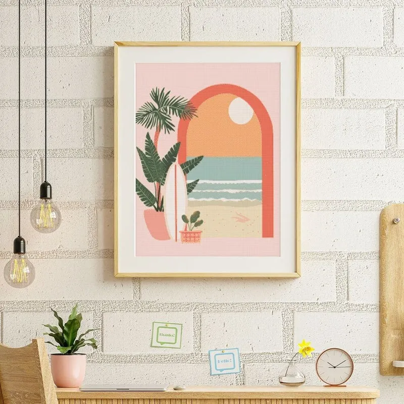 Broderie Diamant - Arche vers la mer 40x50 cm | Toile tendue sur châssis – Kit complet