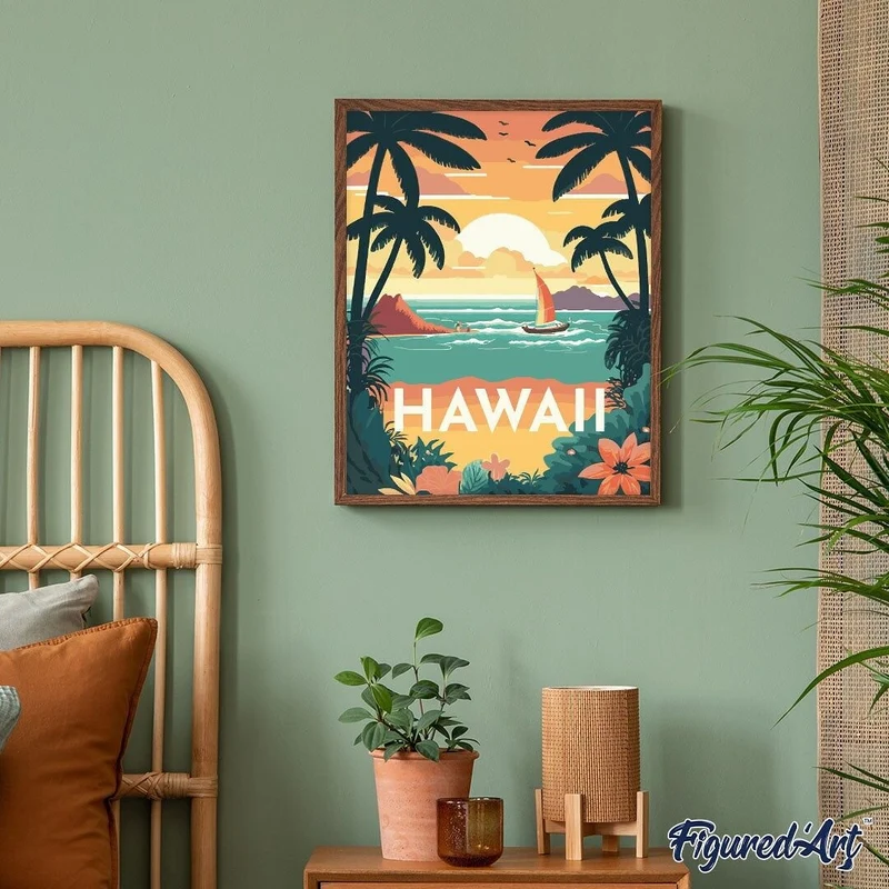 Broderie Diamant Hawaii 40x50 cm – Kit Complet Affiche Tropicale