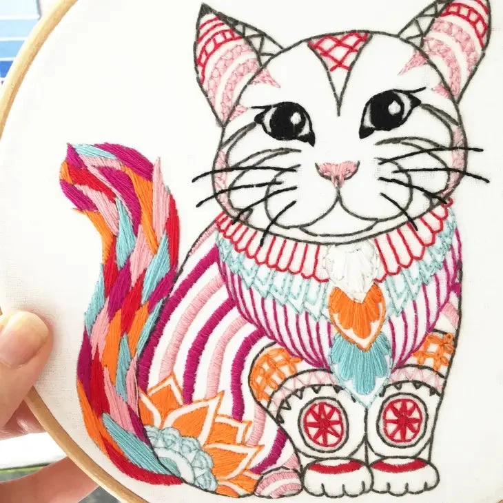 Kit Broderie Chat – Loisirs créatifs DIY pour débutants et amoureux des chats