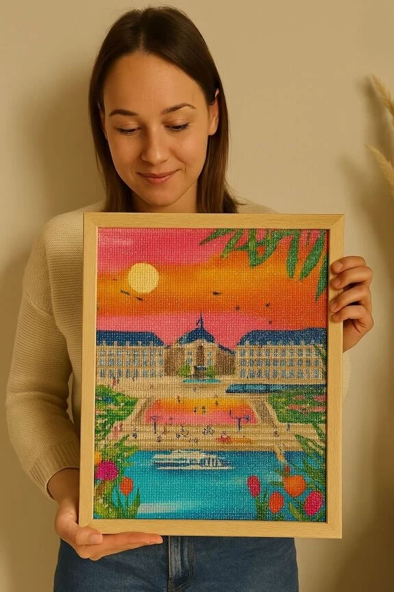 Peinture en Diamant - Bordeaux Place de la Bourse 30x40cm | Kit Diamond Painting Complet