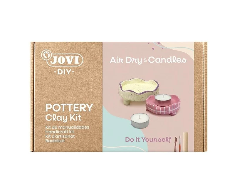 Jovi - DIY Bougeoirs Air Dry | Kit créatif pour fabriquer 2 bougeoirs avec argile autodurcissante + bougies peintures
