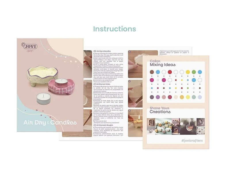 Jovi - DIY Bougeoirs Air Dry | Kit créatif pour fabriquer 2 bougeoirs avec argile autodurcissante + bougies peintures
