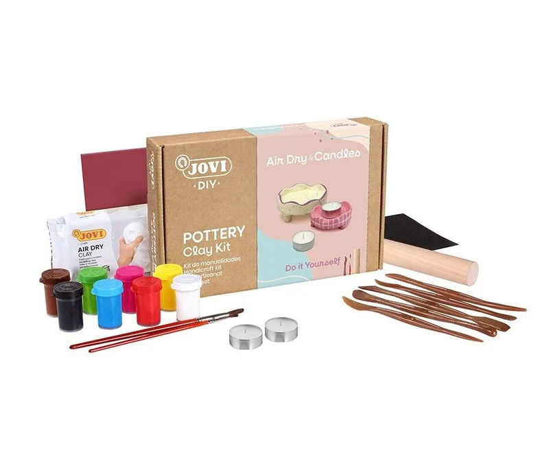 Jovi - DIY Bougeoirs Air Dry | Kit créatif pour fabriquer 2 bougeoirs avec argile autodurcissante + bougies peintures
