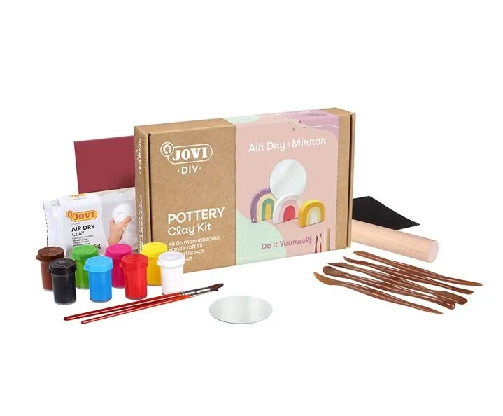 Jovi - DIY Air Dry Miroir | Kit créatif pour décorer un miroir avec argile autodurcissante + peintures et outils