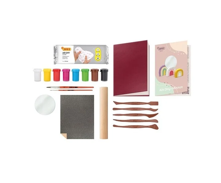 Jovi - DIY Air Dry Miroir | Kit créatif pour décorer un miroir avec argile autodurcissante + peintures et outils
