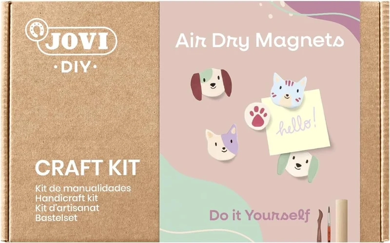 Jovi - DIY Air Dry Magnets | Kit créatif pour fabriquer 9 aimants en argile autodurcissante + peintures & outils