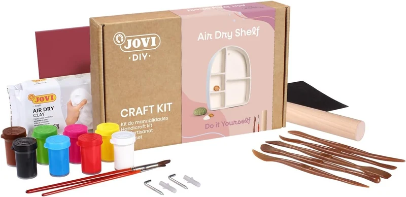 Kit DIY Étagère en Argile – Jovi Air Dry Shelf | Loisir créatif enfant & adulte – Pâte autodurcissante + Peintures & Outils