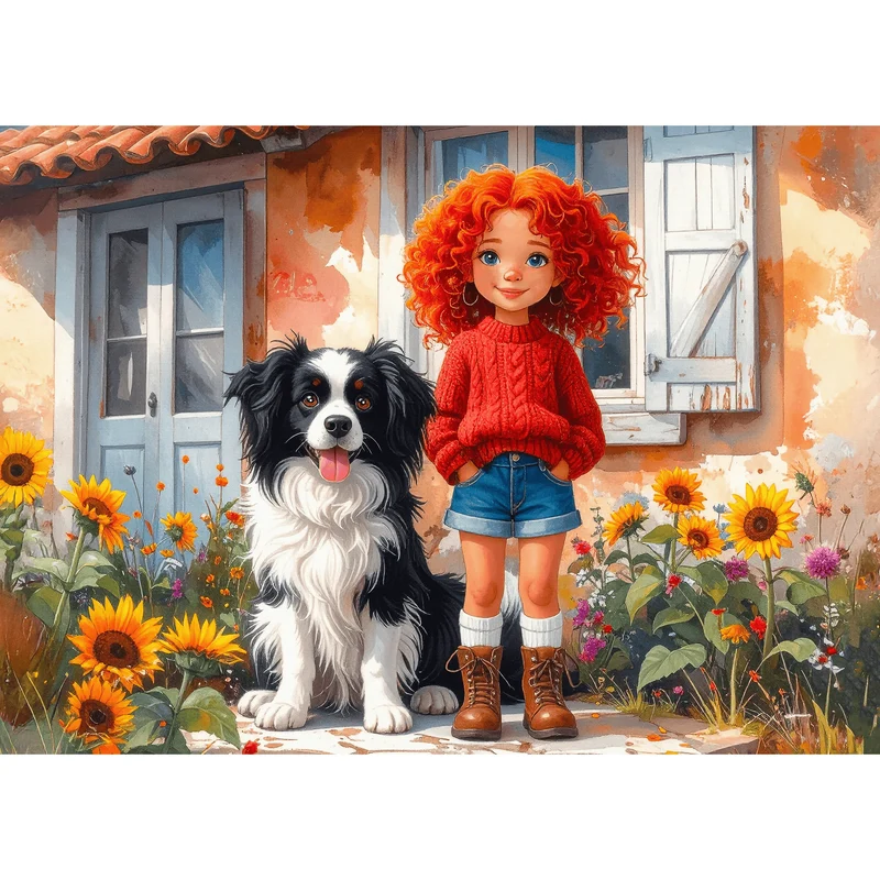Red Curls and Paws (1000 pcs)