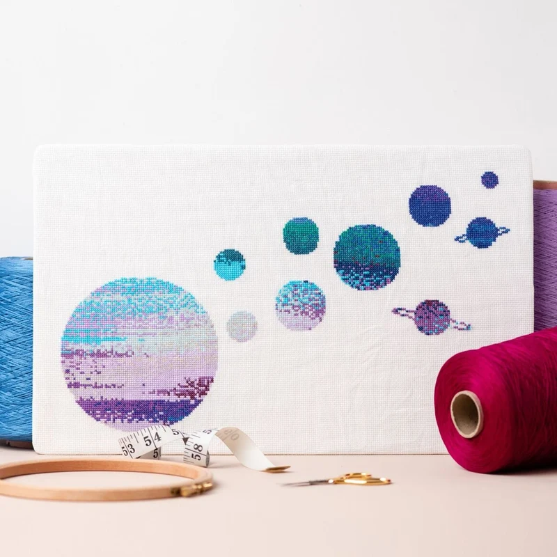 Kit de point de croix – Système Solaire Aquarelle