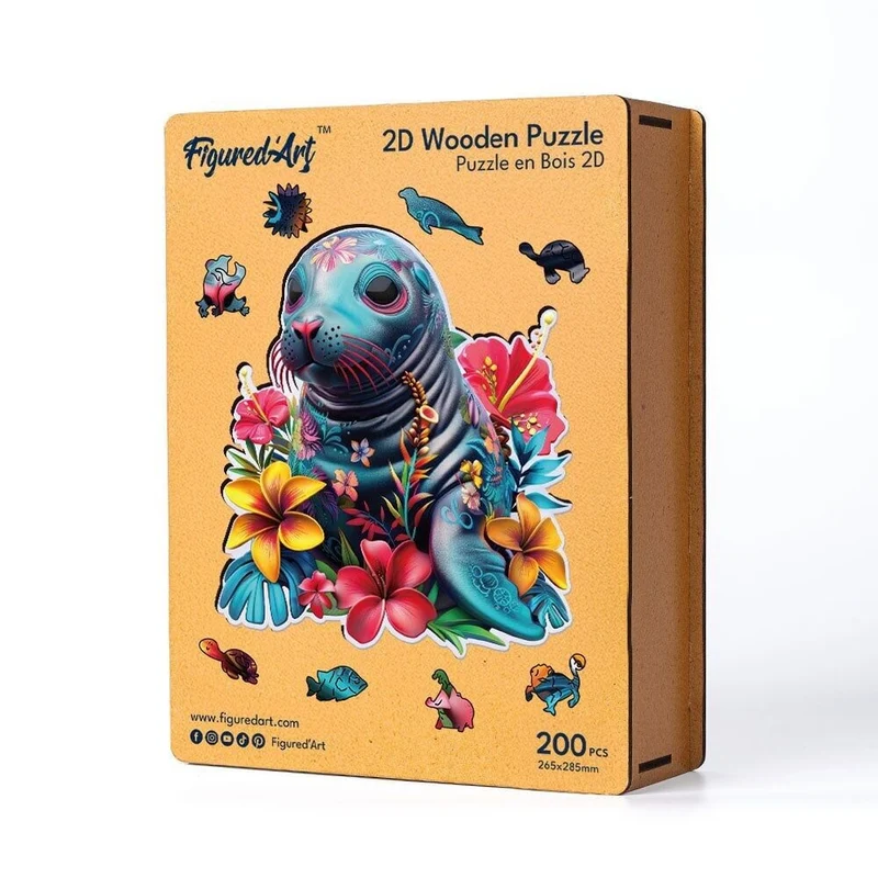 Puzzle 2D en Bois Adulte - Phoque et Fleurs