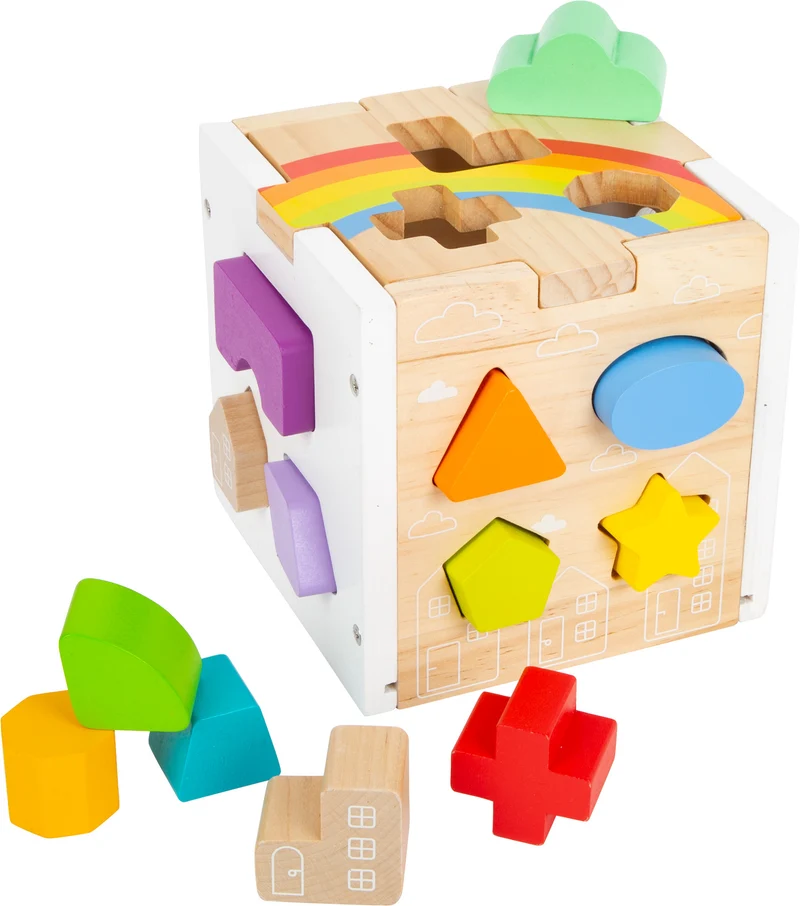 Boîte à Formes en Bois Montessori — Cube Trieur Arc-en-Ciel
