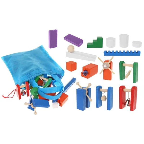 Dominos en bois – Jeu de construction et parcours créatif pour enfant