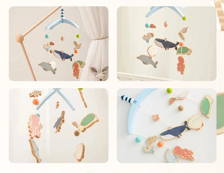Mobile musical en bois pour bébé – Hochet suspendu