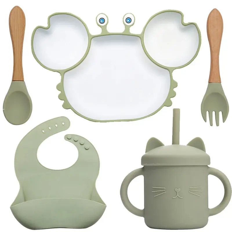 Set Vaisselle Bébé Crabe Kawaii – Silicone Non-Glissant